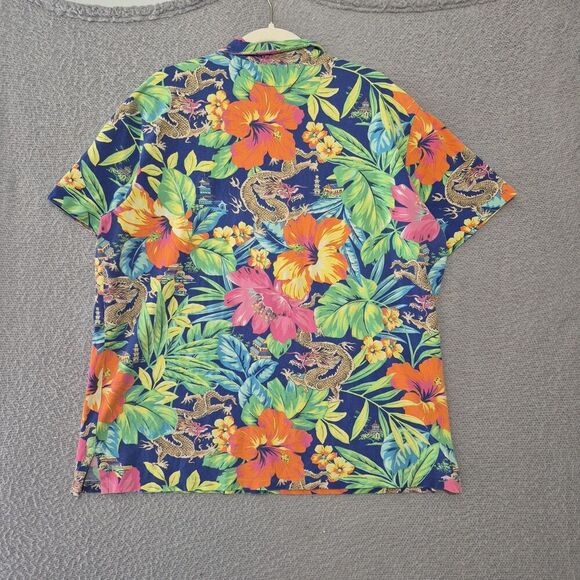 Vtg Polo Ralph Lauren Men's Featherweight Mesh Dragon Hawaiian Colorful Polo XXL - Picture 7 of 9